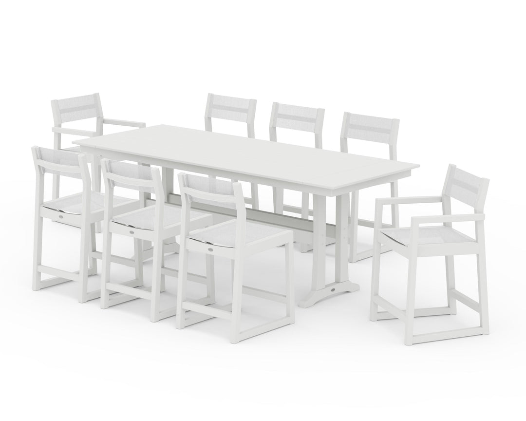 POLYWOOD® EDGE Sling 9-Piece Farmhouse Counter Set with Trestle Legs