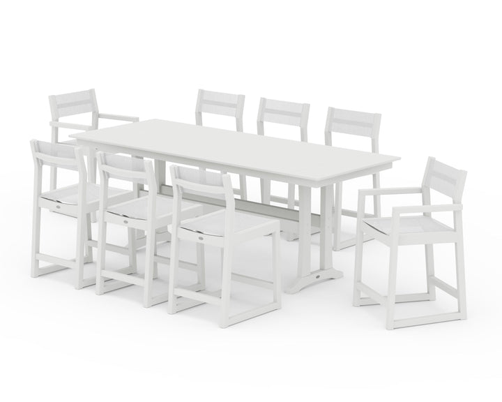 POLYWOOD® EDGE Sling 9-Piece Farmhouse Counter Set with Trestle Legs