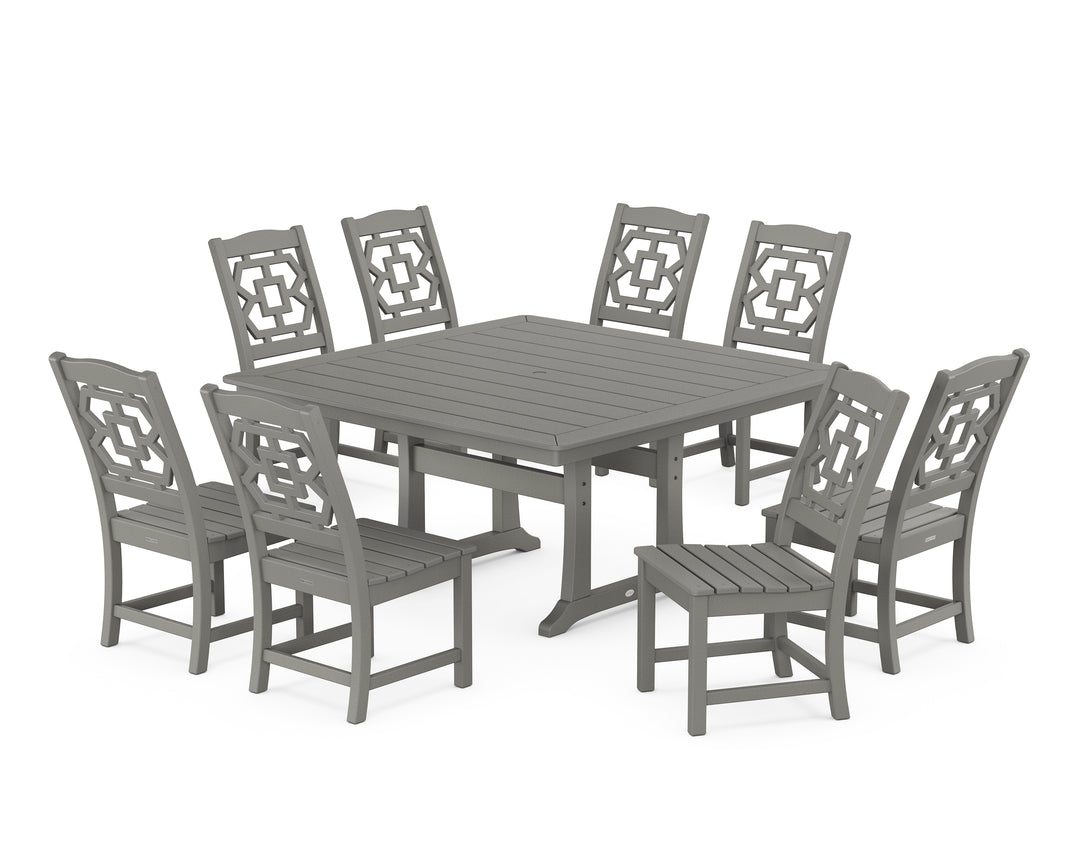 Martha Stewart by POLYWOOD® Chinoiserie 9-Piece Square Side Chair Dining Set with Trestle Legs