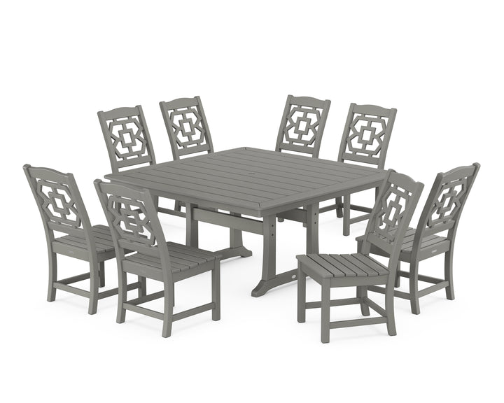 Martha Stewart by POLYWOOD® Chinoiserie 9-Piece Square Side Chair Dining Set with Trestle Legs