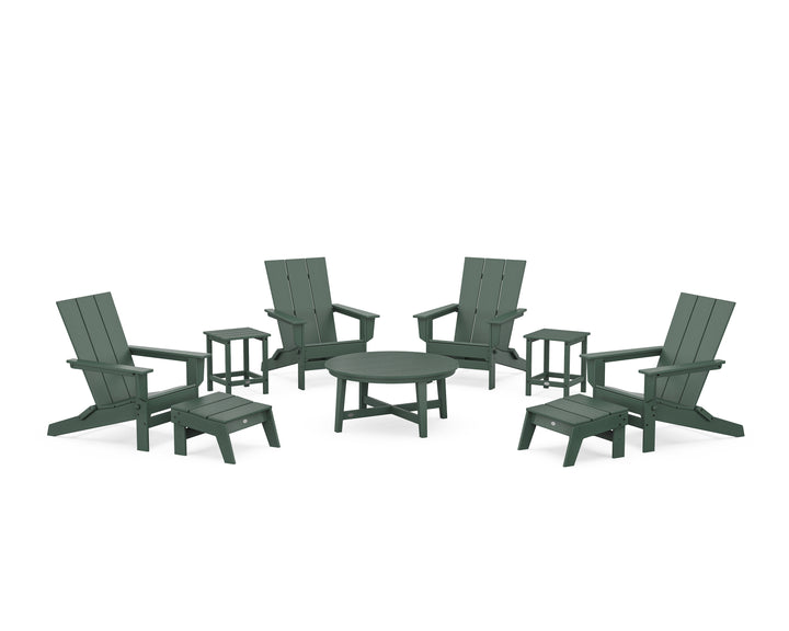 POLYWOOD® Modern Studio Folding Adirondack 9-Piece Conversation Set