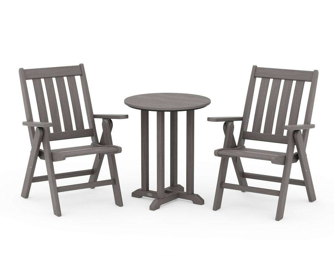 POLYWOOD® Vineyard Folding Chair 3-Piece Round Bistro Dining Set