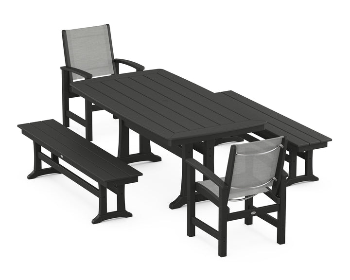 POLYWOOD® Coastal 5-Piece Dining Set with Trestle Legs and Benches