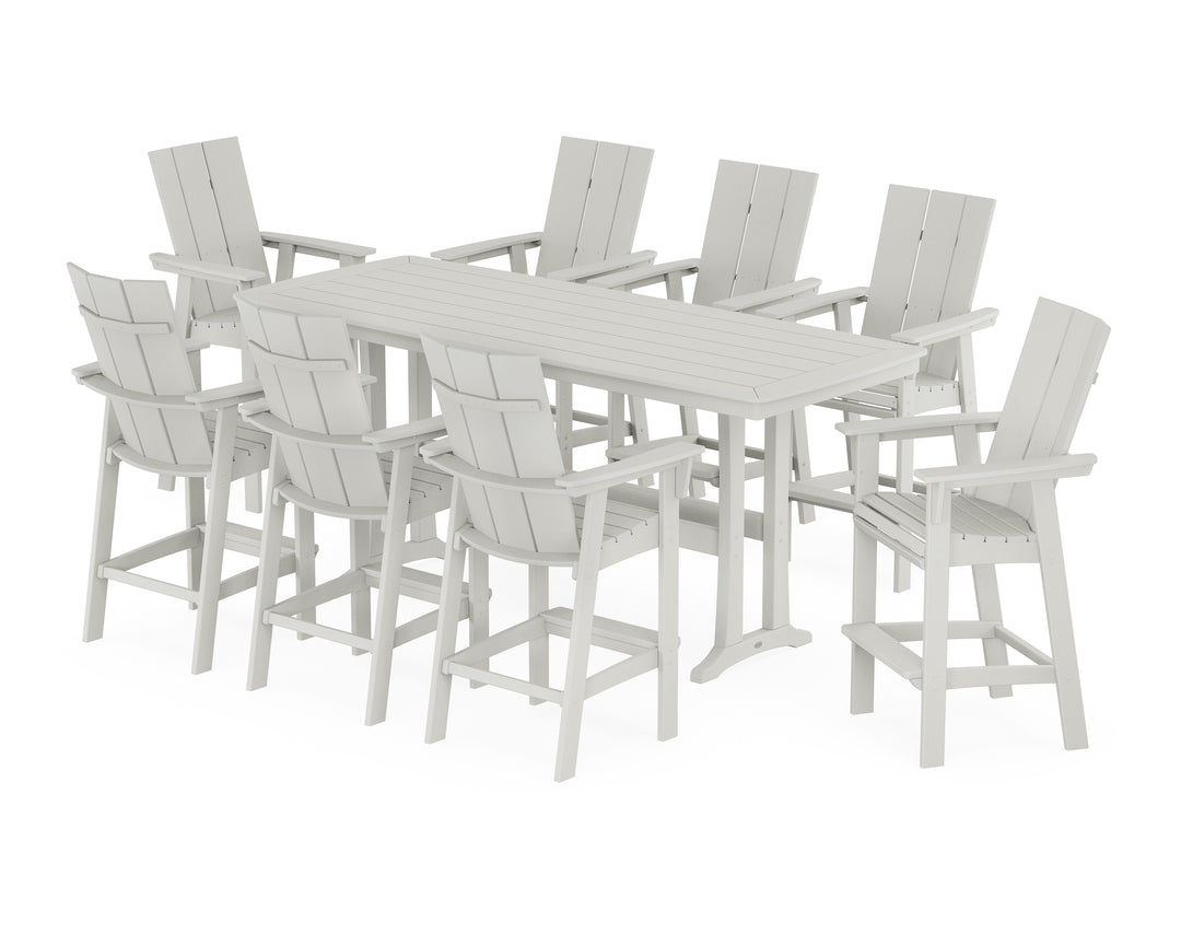 POLYWOOD® Modern Curveback Adirondack 9-Piece Bar Set with Trestle Legs