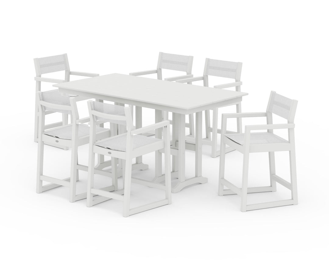 POLYWOOD® EDGE Sling Arm Chair 7-Piece Farmhouse Counter Set