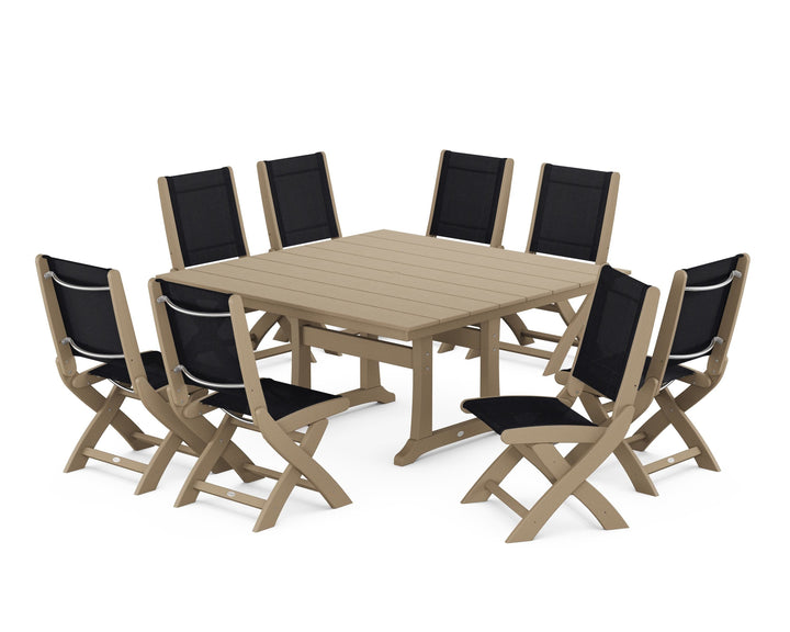POLYWOOD® Coastal Folding Side Chair 9-Piece Farmhouse Dining Set