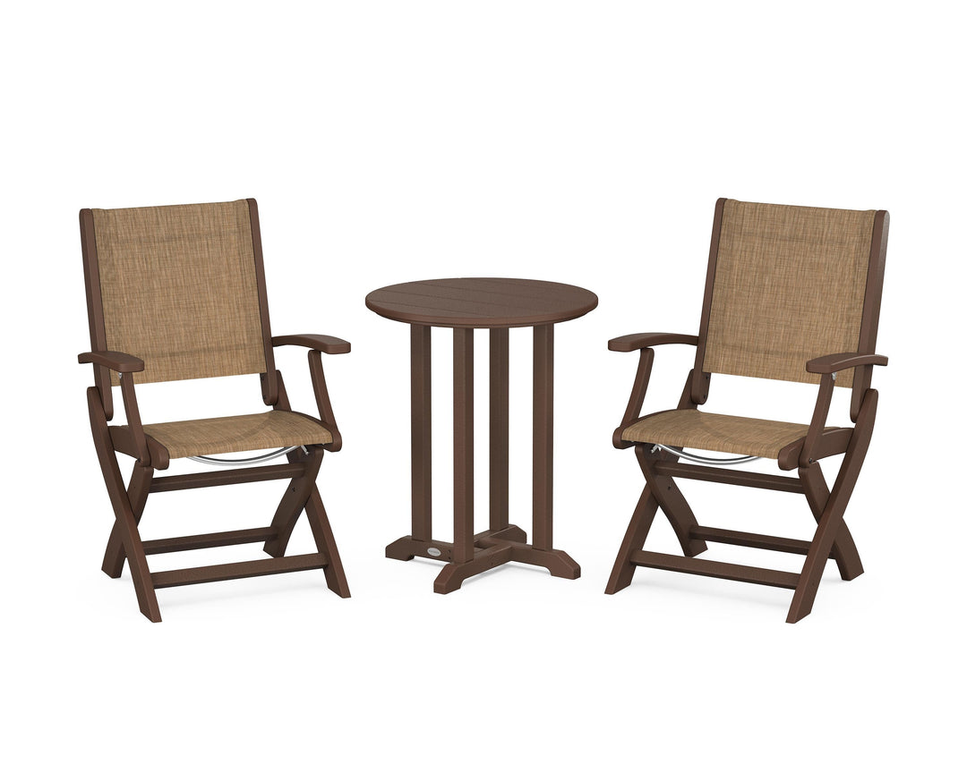 POLYWOOD® Coastal Folding 3-Piece Round Bistro Dining Set