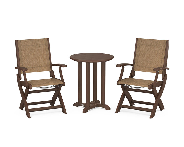POLYWOOD® Coastal Folding 3-Piece Round Bistro Dining Set