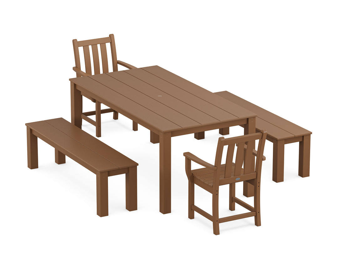 POLYWOOD® Traditional Garden 5-Piece Parsons Dining Set with Benches