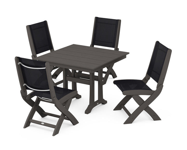 POLYWOOD® Coastal Folding Side Chair 5-Piece Farmhouse Dining Set With Trestle Legs