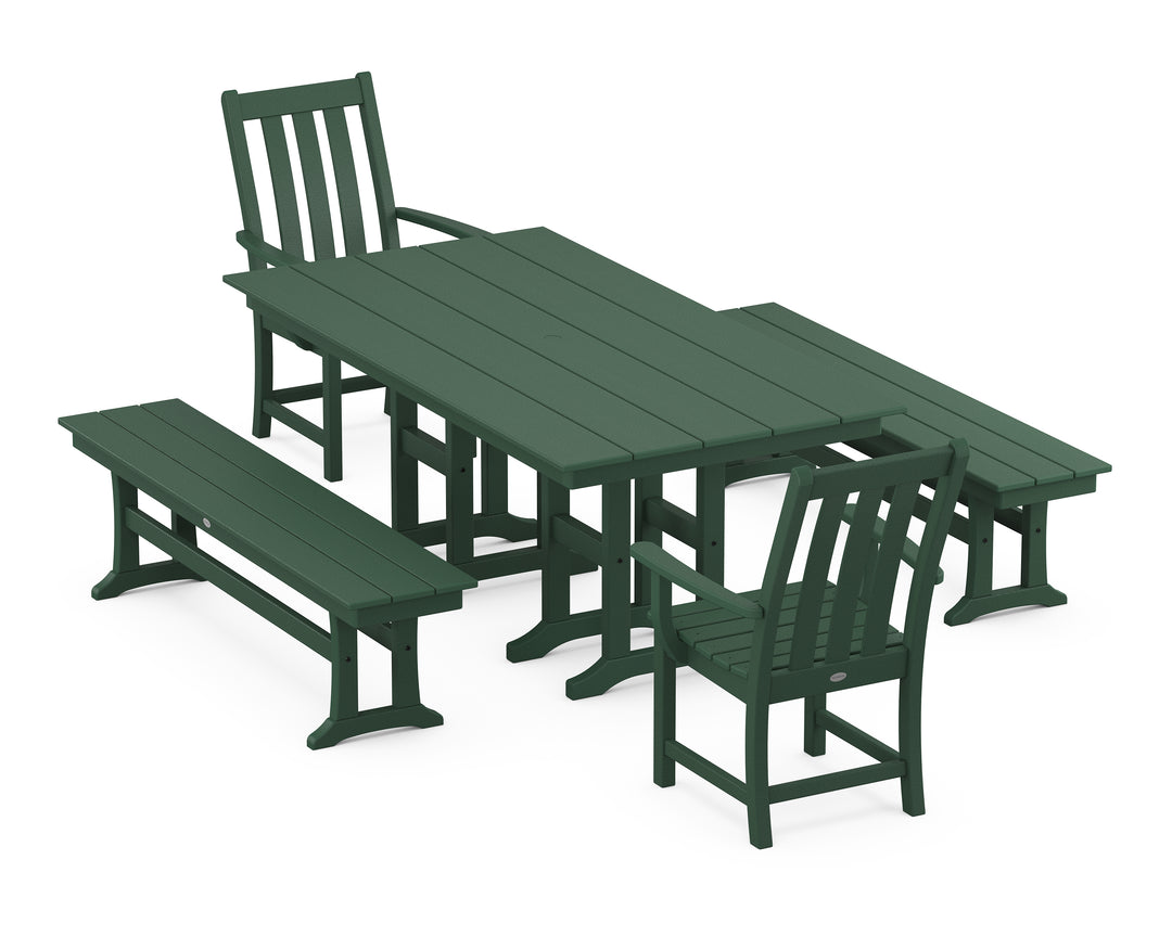 POLYWOOD® Vineyard 5-Piece Farmhouse Dining Set with Benches