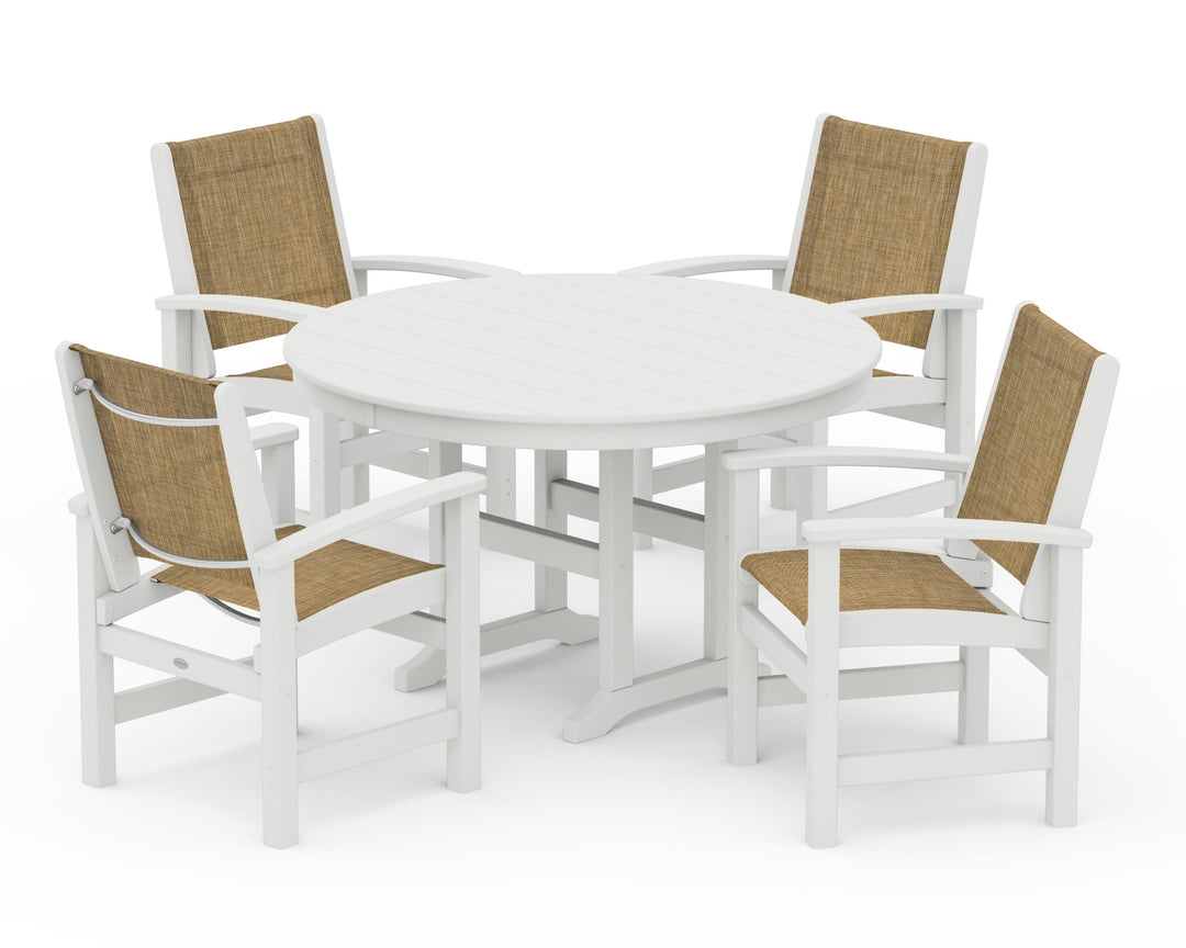 POLYWOOD® Coastal 5-Piece Round Farmhouse Dining Set