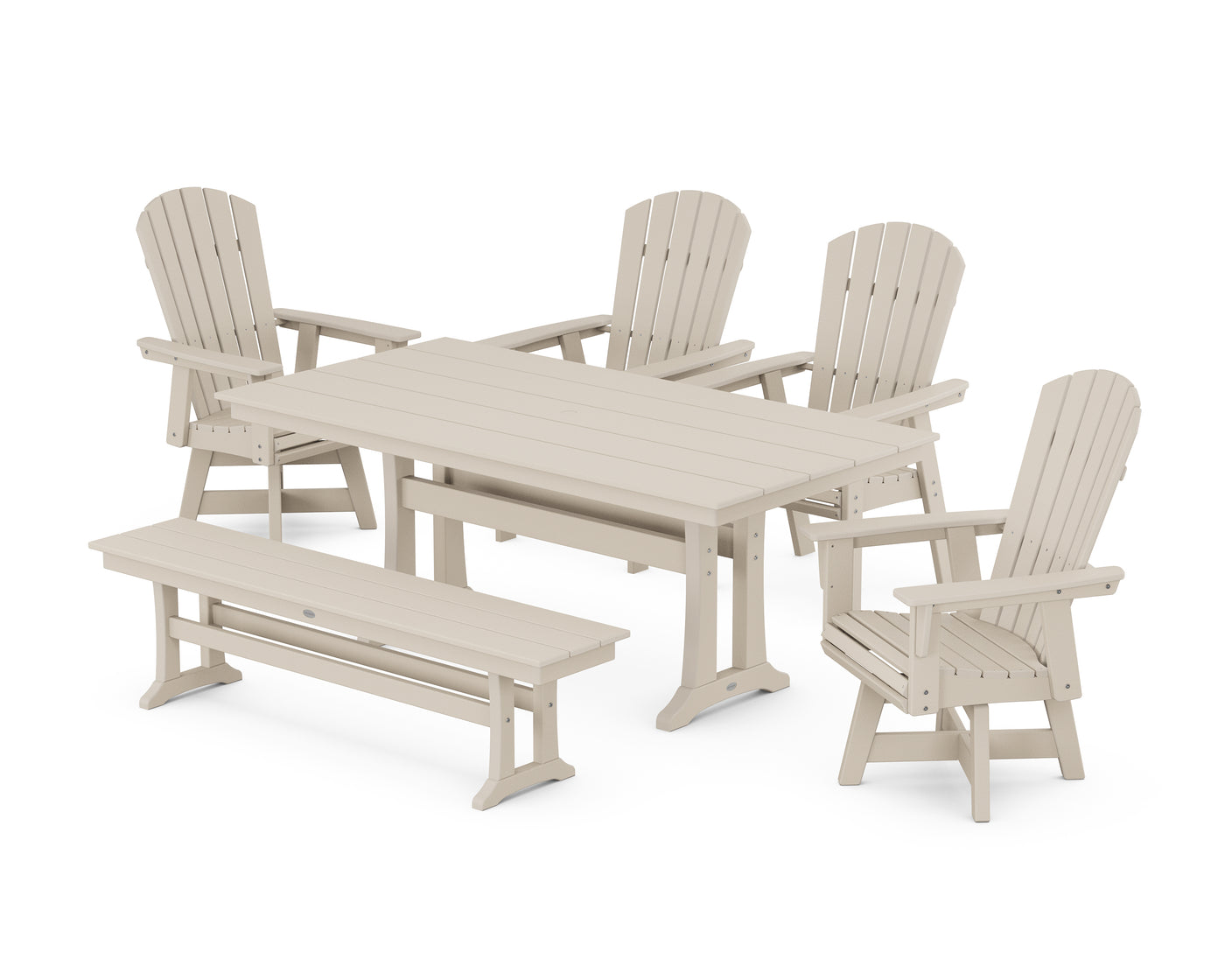 Nautical Adirondack Swivel 6-Piece Farmhouse Dining Set With Trestle Legs