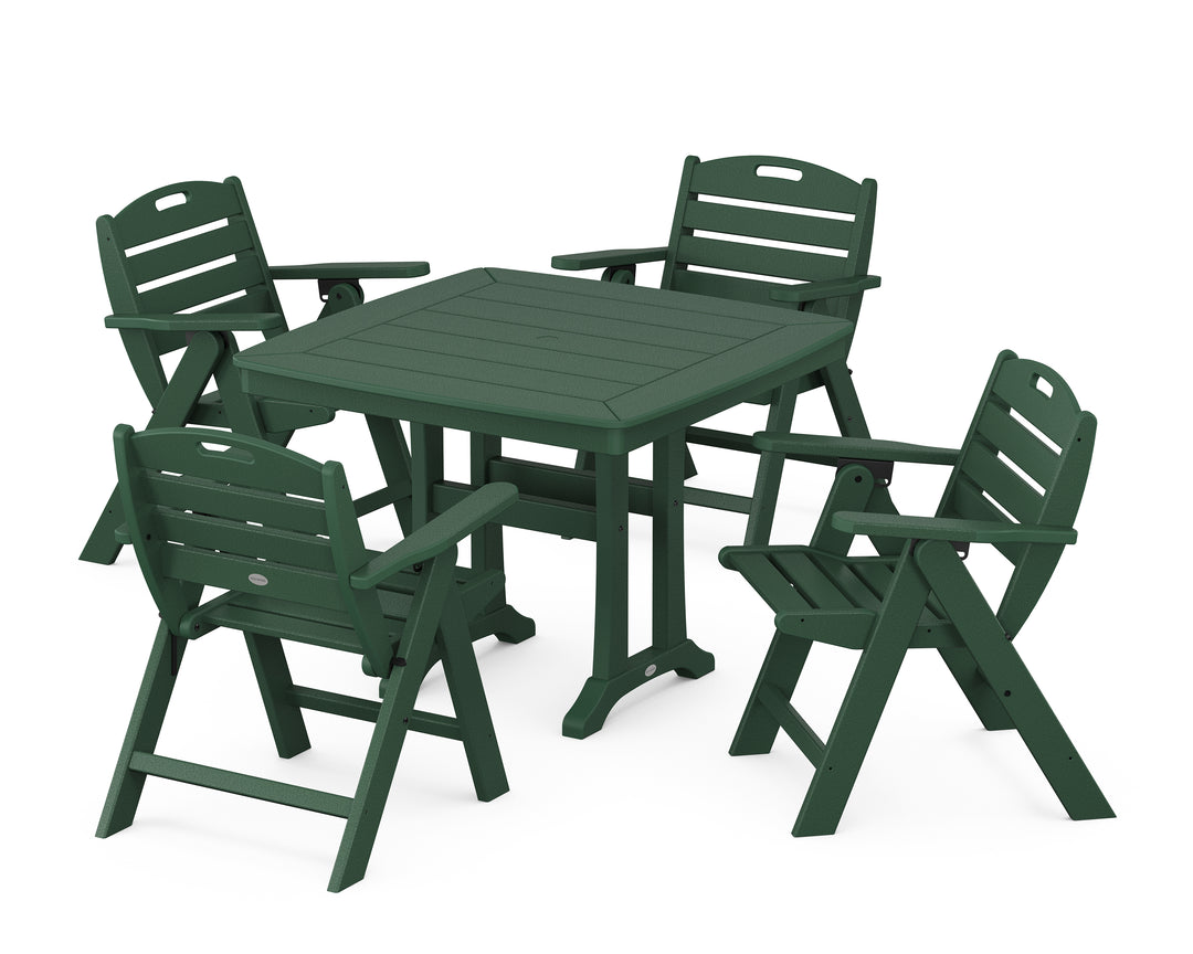 POLYWOOD® Nautical Folding Lowback Chair 5-Piece Dining Set with Trestle Legs