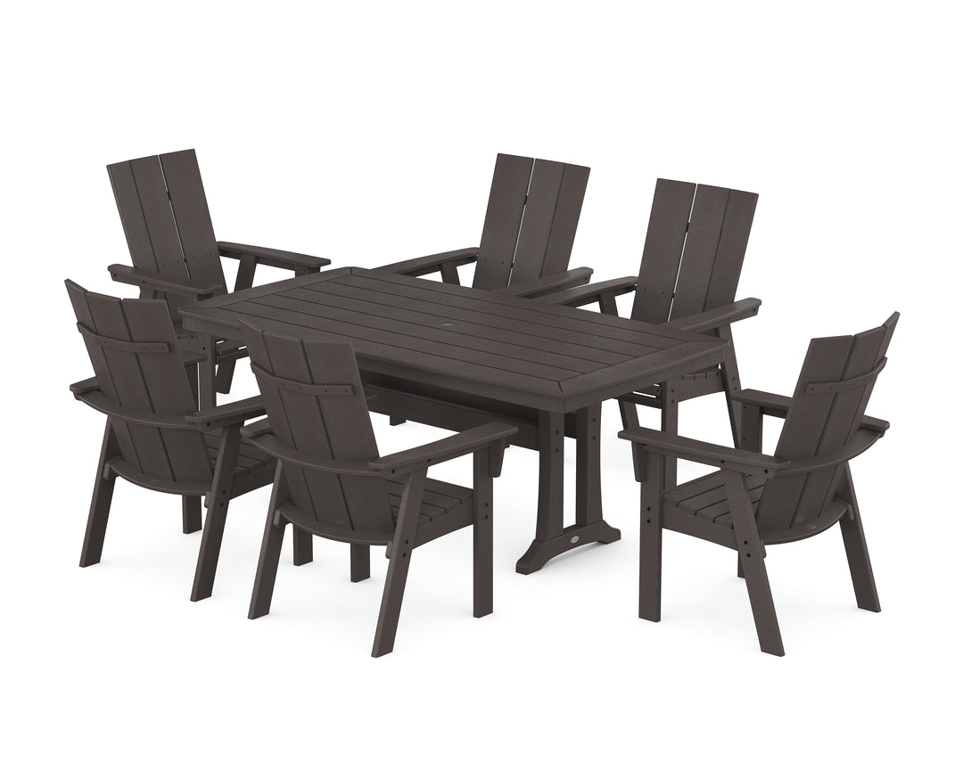 POLYWOOD® Modern Curveback Adirondack 7-Piece Dining Set with Trestle Legs