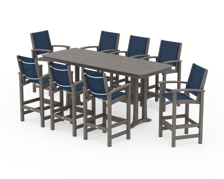 POLYWOOD® Coastal 9-Piece Bar Set with Trestle Legs