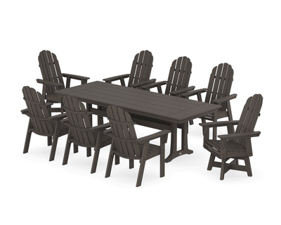 Vineyard 9-Piece Curveback Adirondack Swivel Farmhouse Dining Set with Trestle Legs