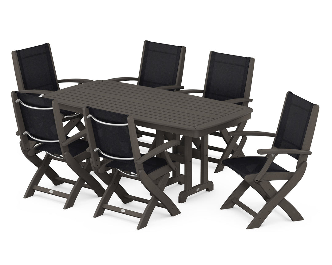 POLYWOOD® Coastal Folding Arm Chair 7-Piece Dining Set