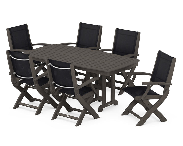 POLYWOOD® Coastal Folding Arm Chair 7-Piece Dining Set