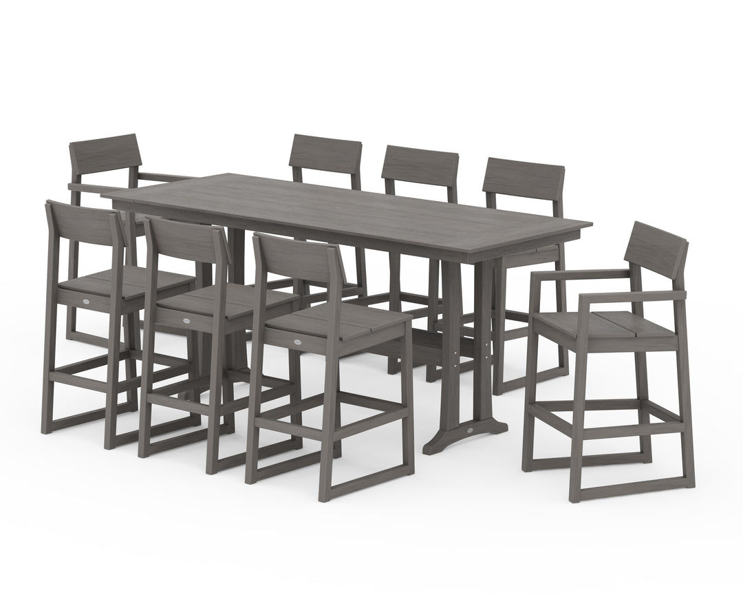 POLYWOOD® EDGE 9-Piece Farmhouse Bar Set with Trestle Legs