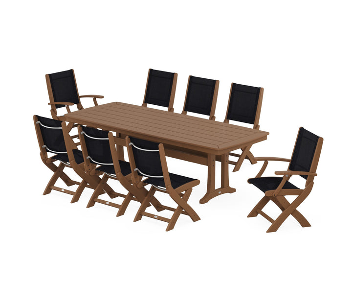 POLYWOOD® Coastal Folding 9-Piece Dining Set with Trestle Legs