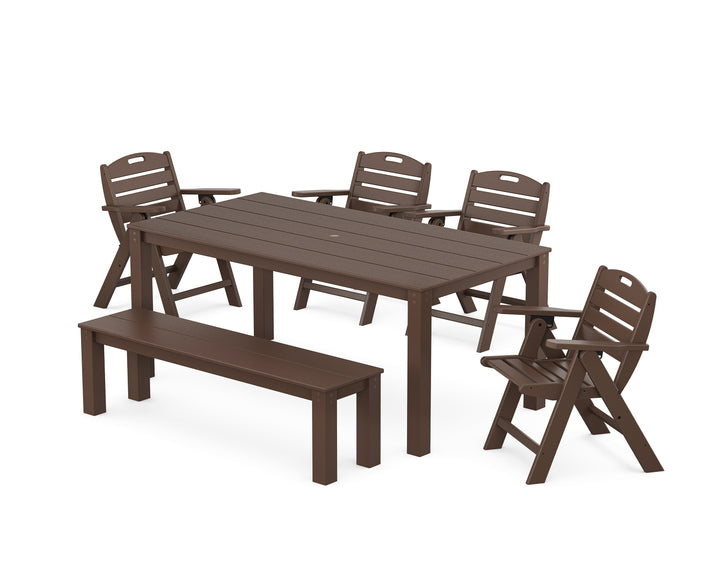POLYWOOD® Nautical Folding Lowback Chair 6-Piece Parsons Dining Set with Bench
