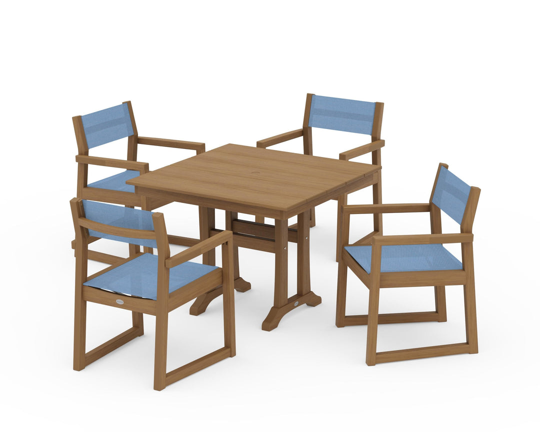 POLYWOOD® EDGE Sling 5-Piece Farmhouse Dining Set with Trestle Legs