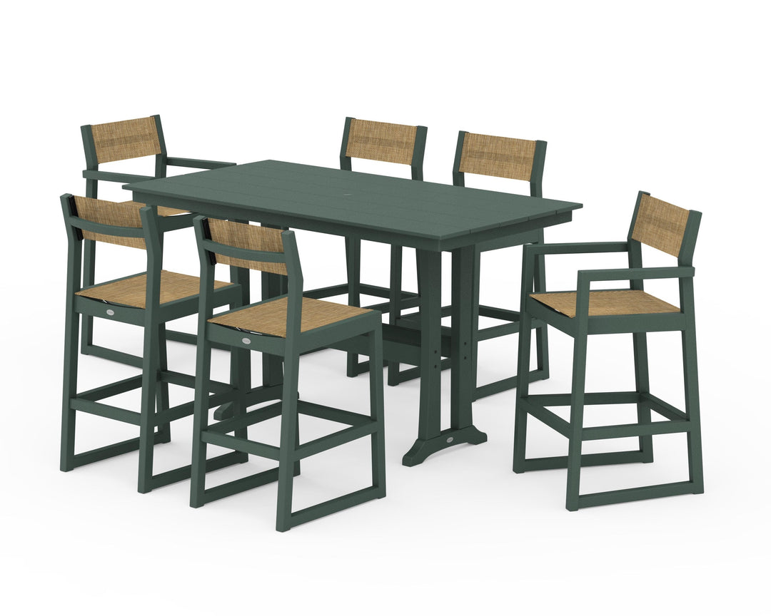 POLYWOOD® EDGE Sling 7-Piece Farmhouse Bar Set with Trestle Legs