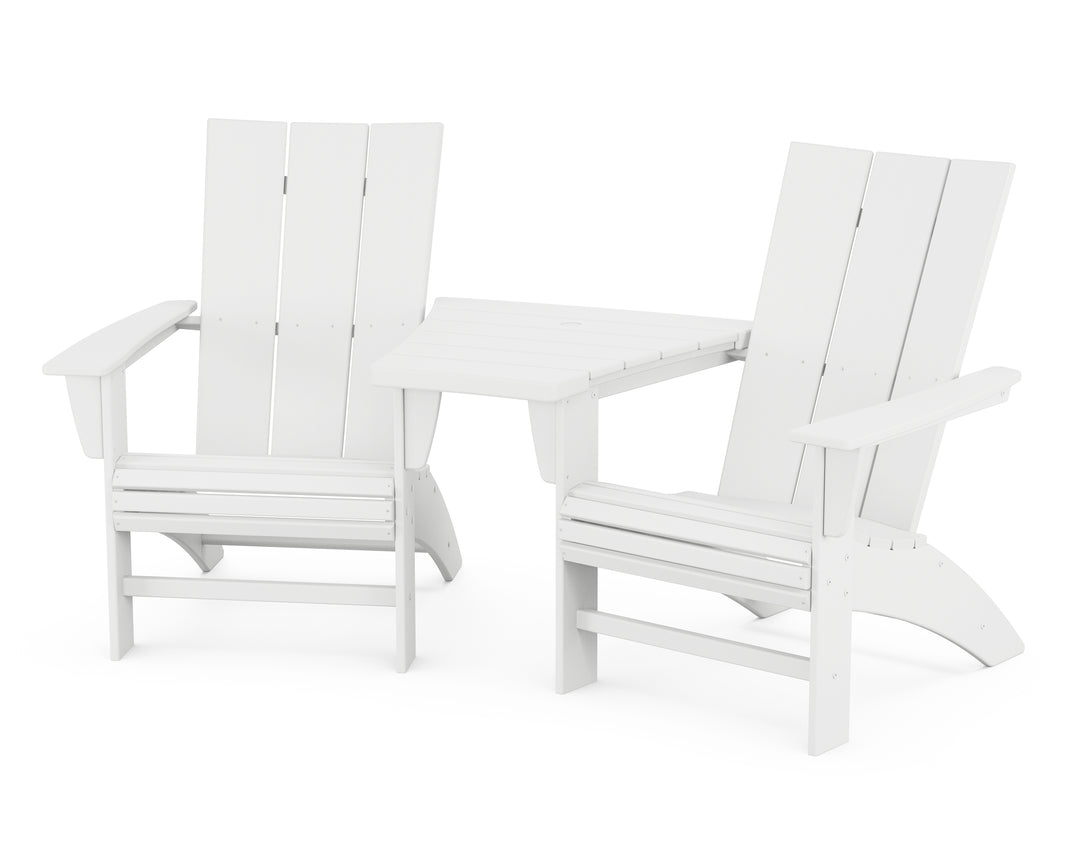 POLYWOOD® Modern 3-Piece Curveback Adirondack Set with Angled Connecting Table