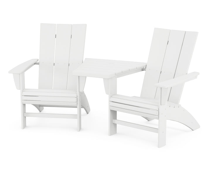 POLYWOOD® Modern 3-Piece Curveback Adirondack Set with Angled Connecting Table