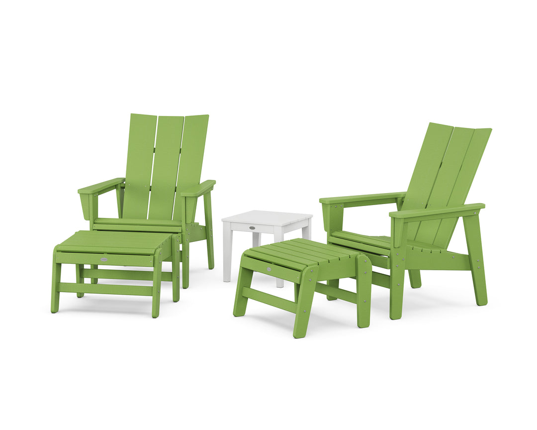 POLYWOOD® 5-Piece Modern Grand Upright Adirondack Set with Ottomans and Side Table
