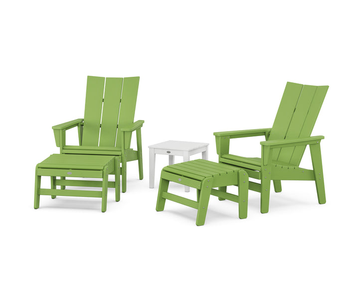 POLYWOOD® 5-Piece Modern Grand Upright Adirondack Set with Ottomans and Side Table