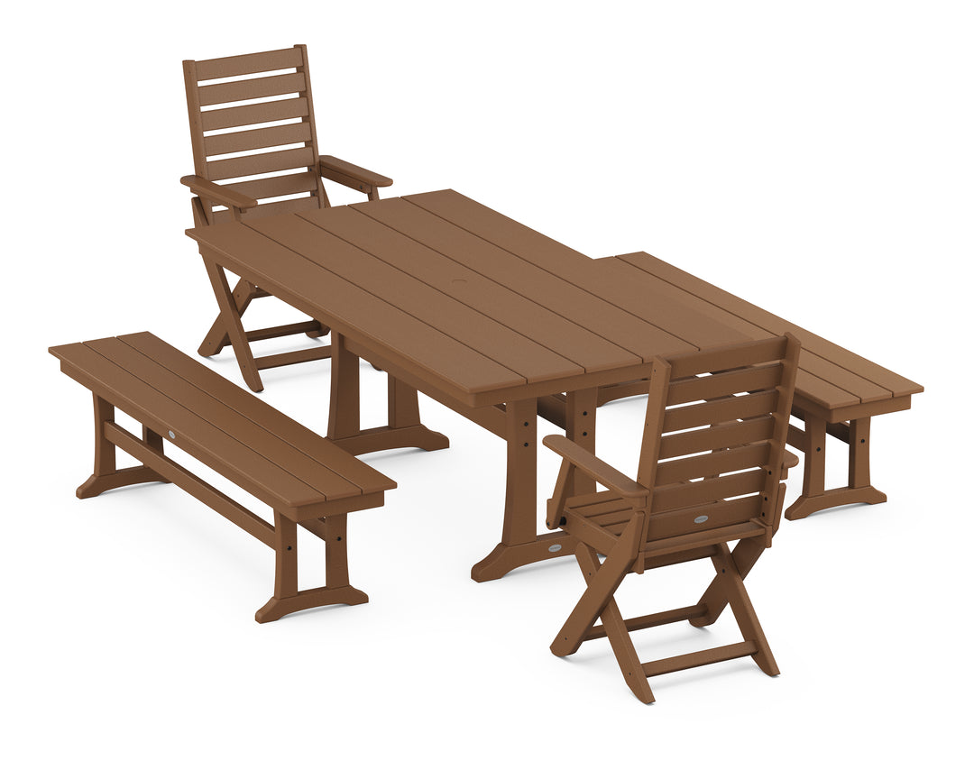 POLYWOOD® Captain Folding Chair 5-Piece Farmhouse Dining Set With Trestle Legs