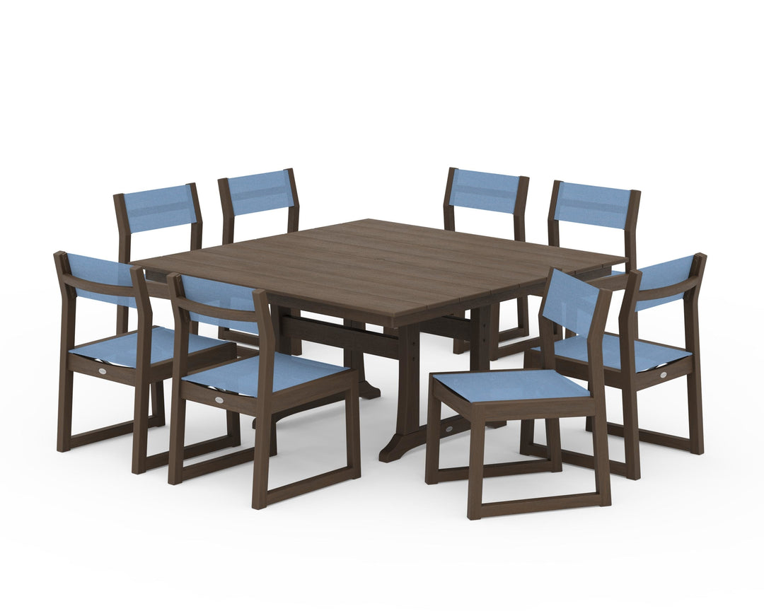 POLYWOOD® EDGE Sling Side Chair 9-Piece Farmhouse Trestle Dining Set