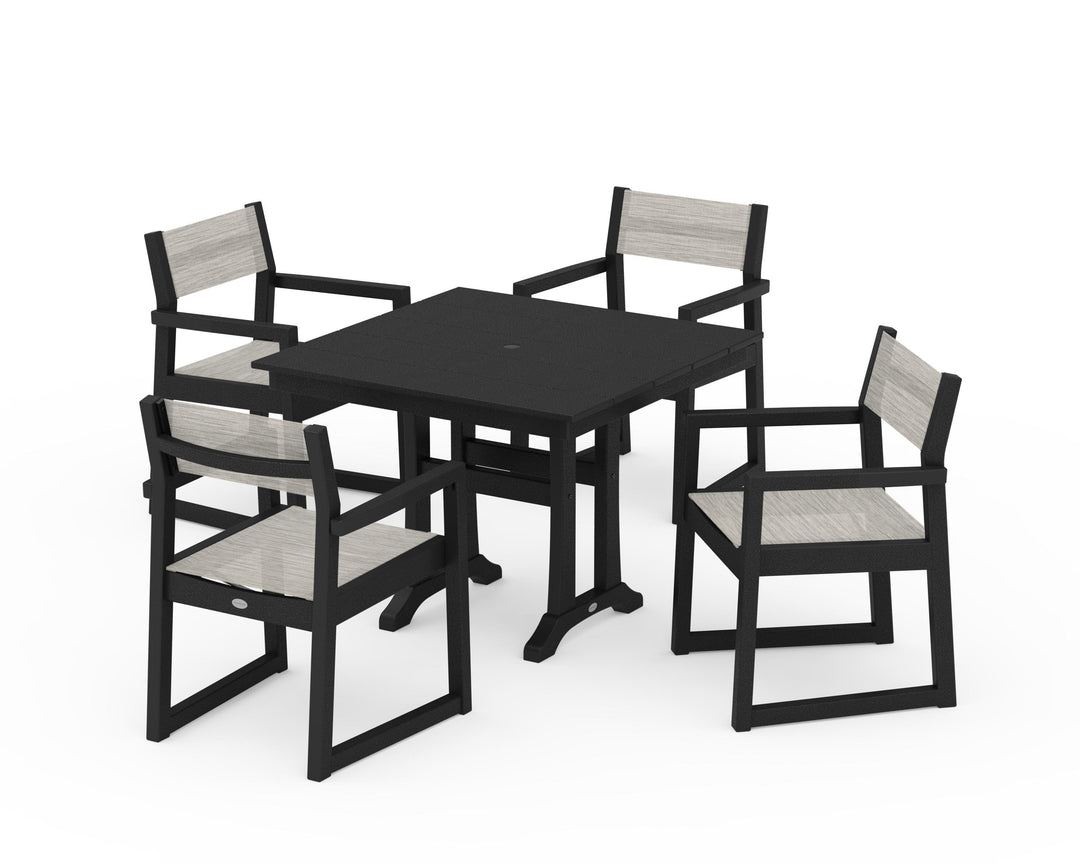 POLYWOOD® EDGE Sling 5-Piece Farmhouse Dining Set with Trestle Legs