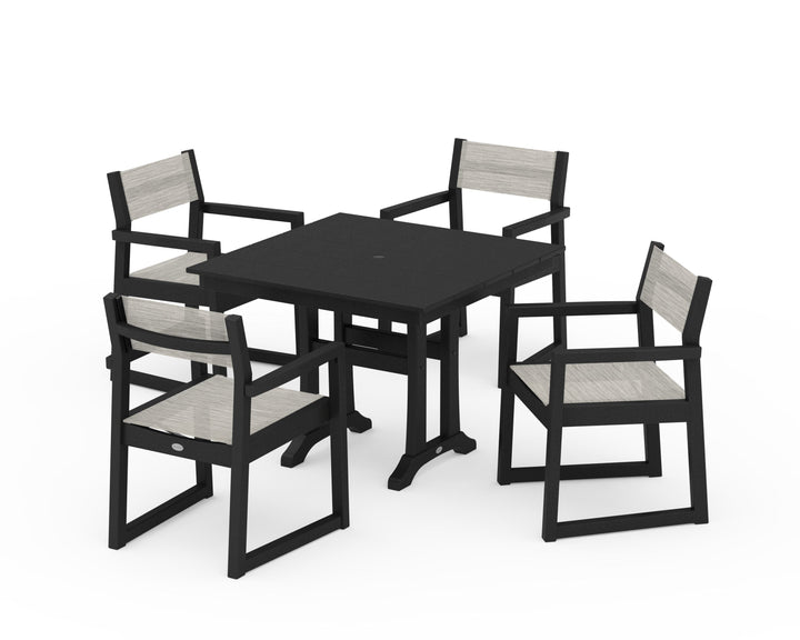 POLYWOOD® EDGE Sling 5-Piece Farmhouse Dining Set with Trestle Legs