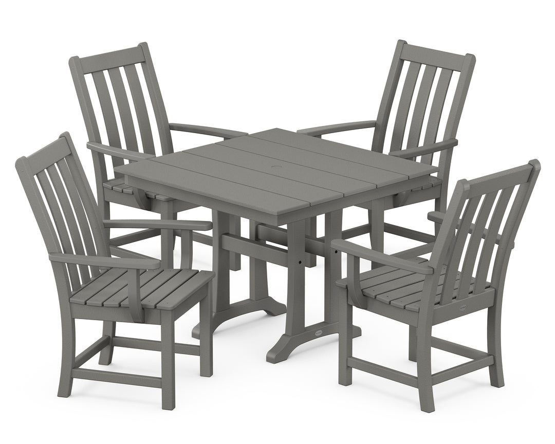POLYWOOD® Vineyard 5-Piece Farmhouse Trestle Arm Chair Dining Set