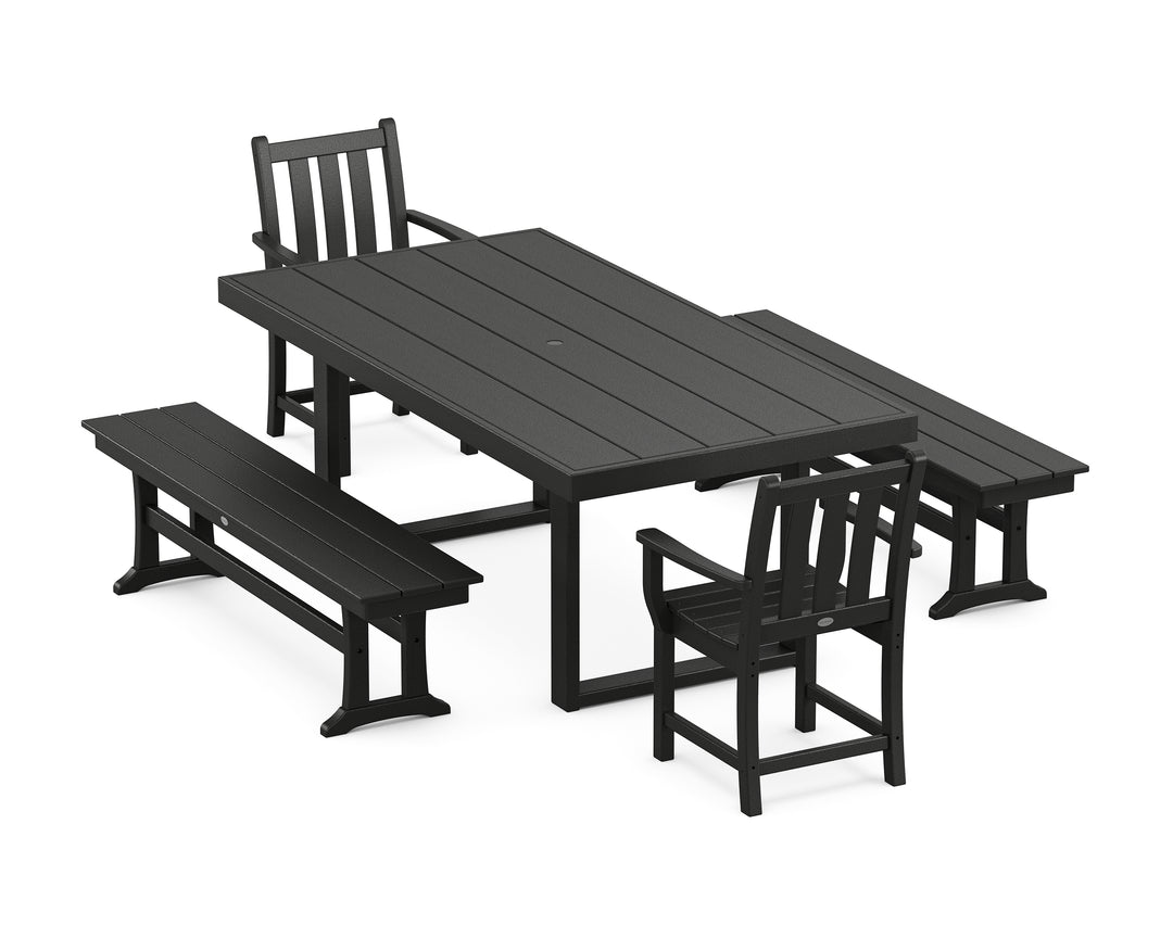 POLYWOOD® Traditional Garden 5-Piece Dining Set with Benches