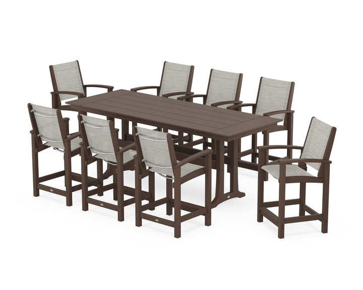 POLYWOOD® Coastal 9-Piece Farmhouse Counter Set with Trestle Legs