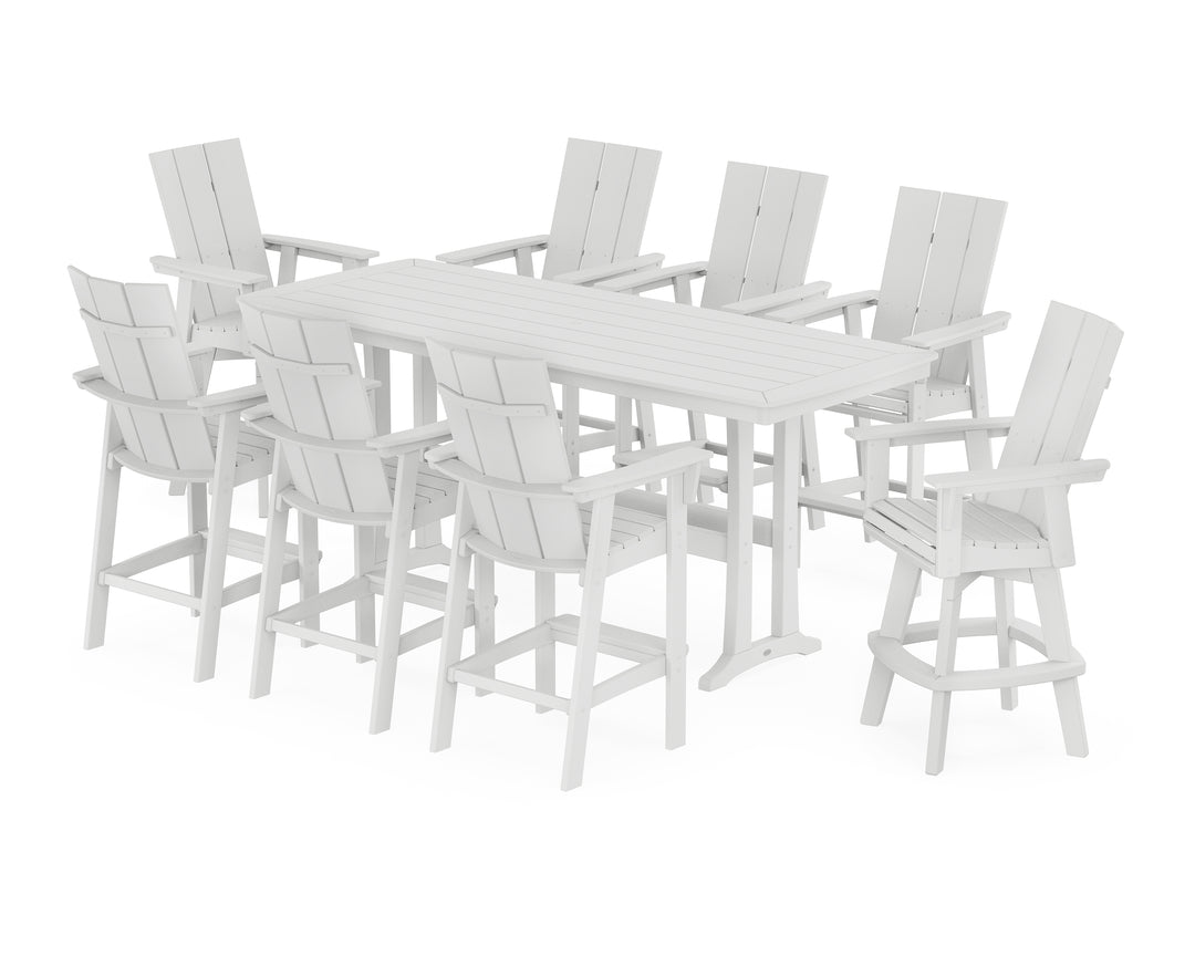 POLYWOOD® Modern Curveback Adirondack Swivel 9-Piece Bar Set with Trestle Legs