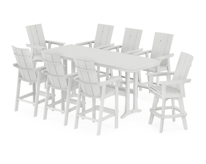 POLYWOOD® Modern Curveback Adirondack Swivel 9-Piece Bar Set with Trestle Legs