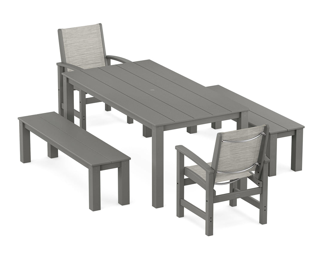 POLYWOOD® Coastal 5-Piece Parsons Dining Set with Benches