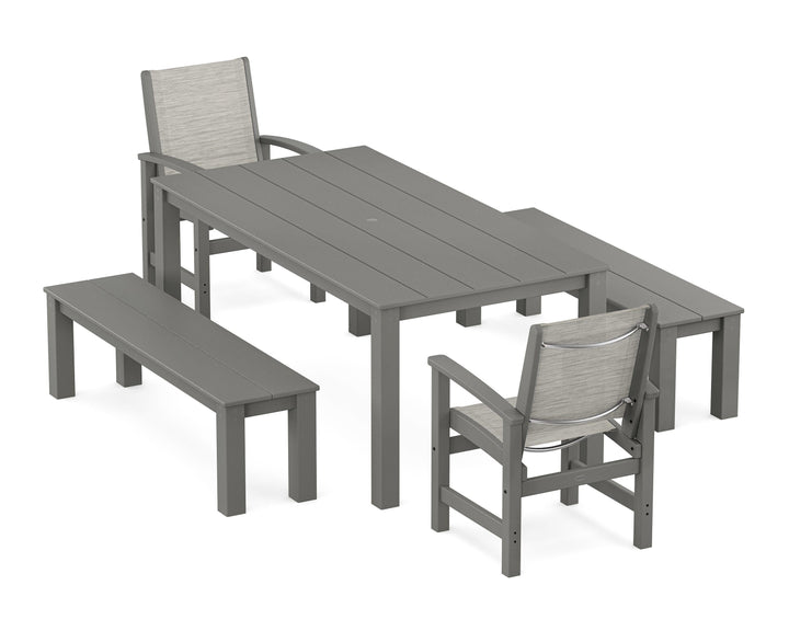 POLYWOOD® Coastal 5-Piece Parsons Dining Set with Benches