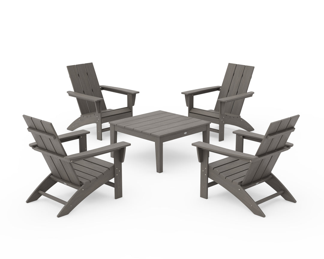 POLYWOOD® 5-Piece Modern Adirondack Chair Conversation Set with 36" Conversation Table