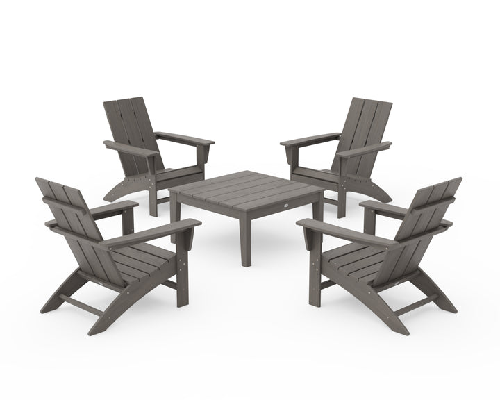 POLYWOOD® 5-Piece Modern Adirondack Chair Conversation Set with 36" Conversation Table