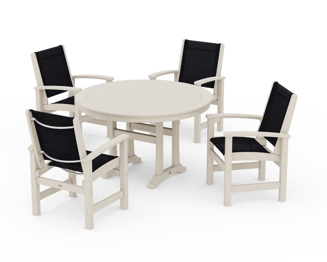 POLYWOOD® Coastal 5-Piece Round Dining Set with Trestle Legs
