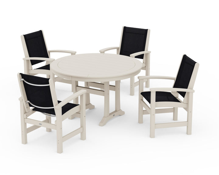 POLYWOOD® Coastal 5-Piece Round Dining Set with Trestle Legs