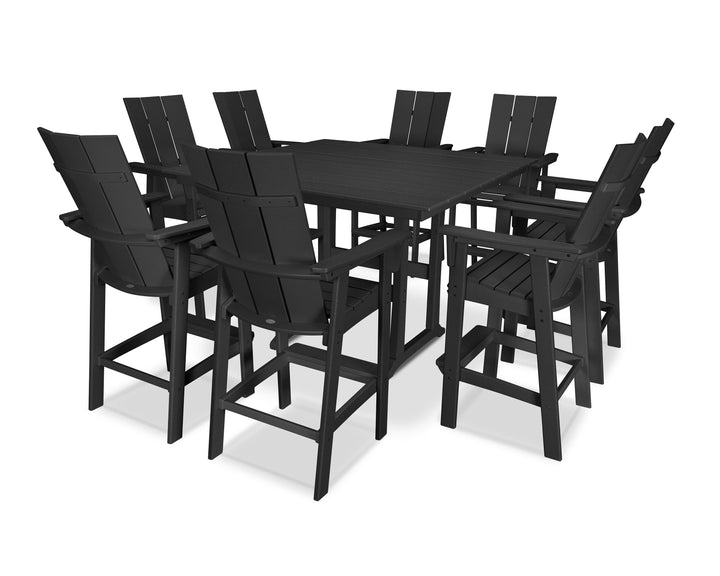 POLYWOOD® Modern Curveback Adirondack 9-Piece Farmhouse Trestle Bar Set