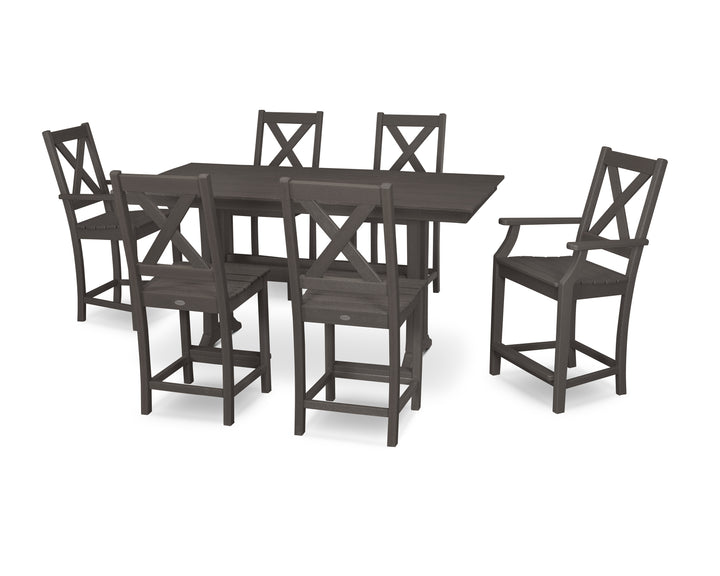POLYWOOD® Braxton 7-Piece Farmhouse Trestle Counter Set