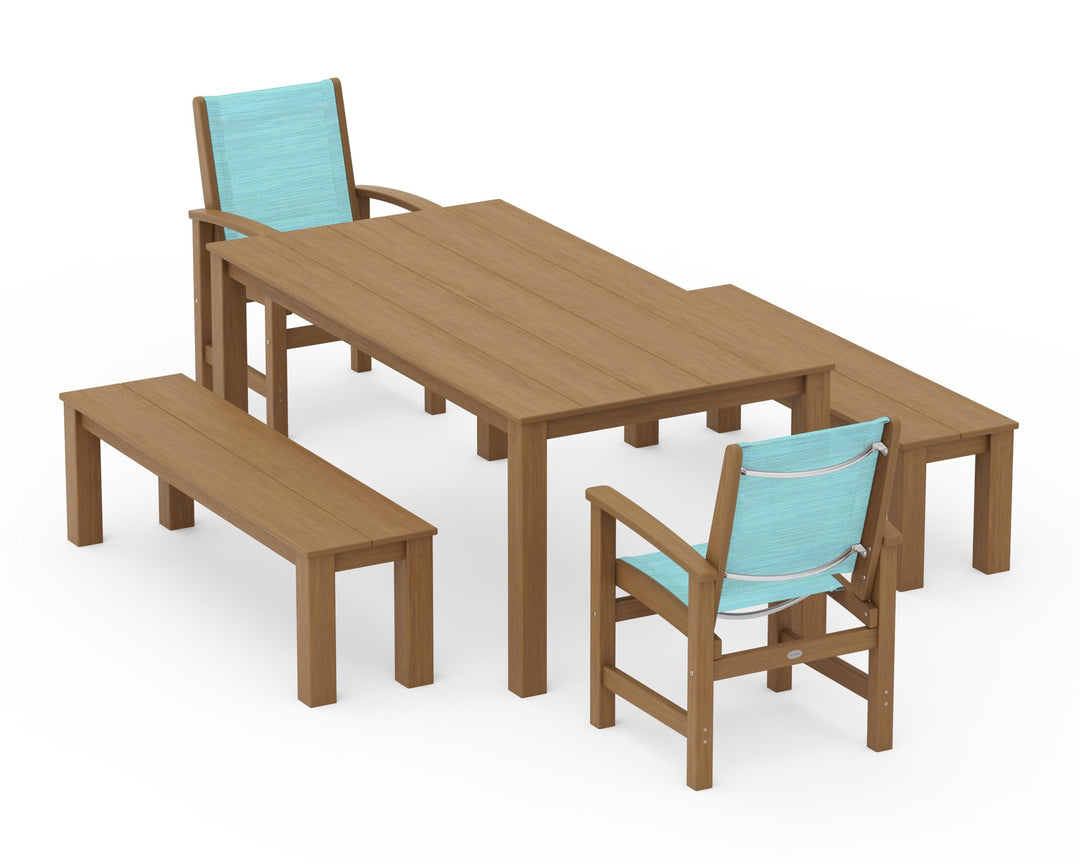 POLYWOOD® Coastal 5-Piece Parsons Dining Set with Benches